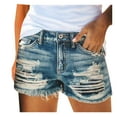 thumbnail image 1 of Ladies Mid Waist Distressed Jeans Women Summer Ripped Raw Hem Stretchy Denim Shorts Casual Short Slim Fit Jean Shorts, 1 of 6