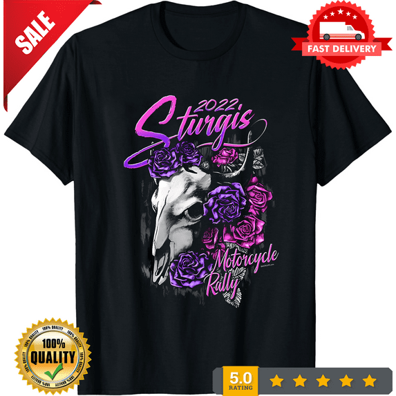 Ladies Missy Cut 2022 Sturgis Motorcycle Rally Floral Bison T-Shirt, LIMITED EDITION-TH63908