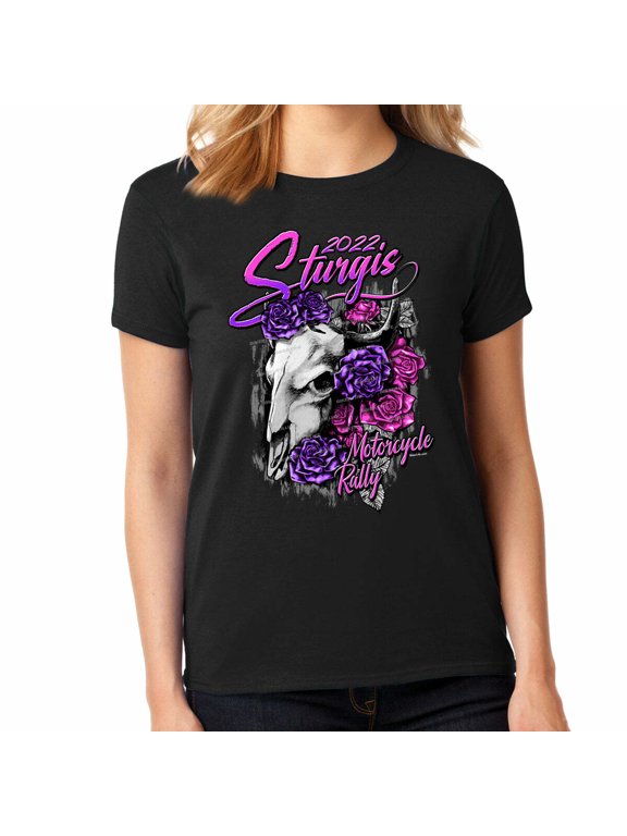 Ladies Missy Cut 2022 Sturgis Motorcycle Rally Floral Bison T-Shirt