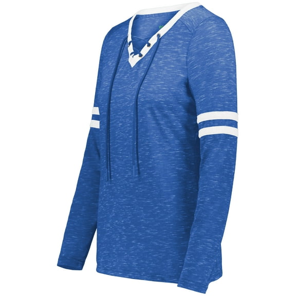 Holloway 223246.58N.M Ladies Monterey Long Sleeve T-Shirt, Royal Heather & White - Medium