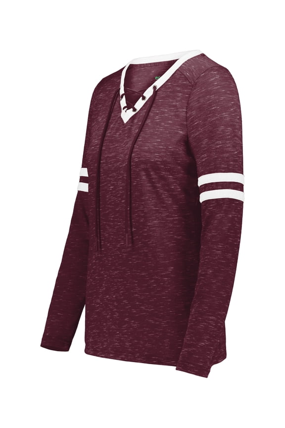 223246.61N.2XL Ladies Monterey Long Sleeve T-Shirt, Maroon Heather & White - 2XL