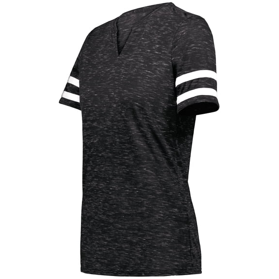 Holloway 223245.56N.2XL Ladies Monterey T-Shirt, Black Heather & White - 2XL