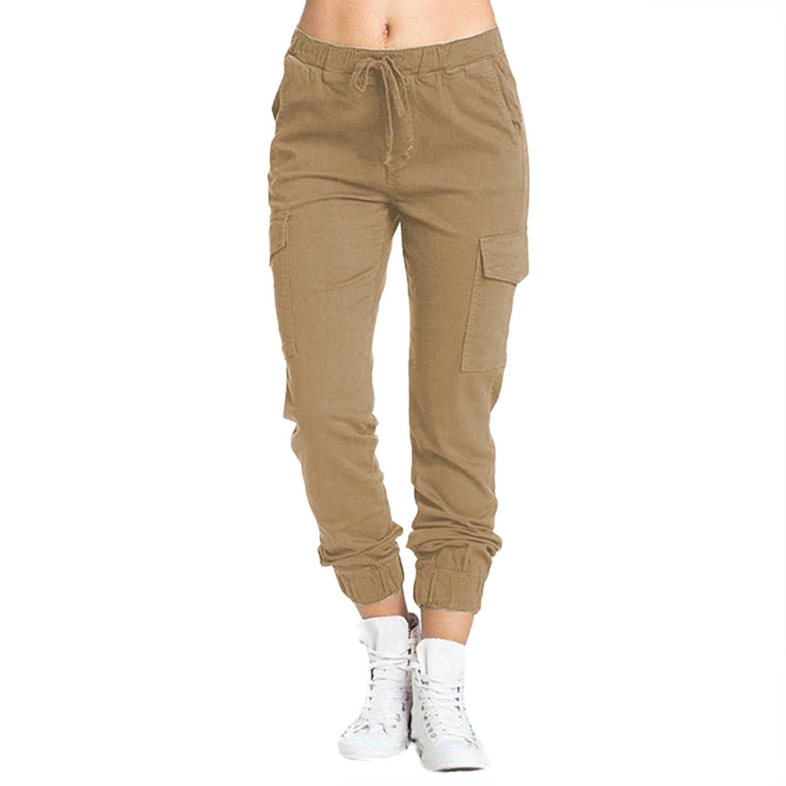 Ladies Multi Pocket Cargo Casual Pants Elastic Waist Corset Rope Pants ...