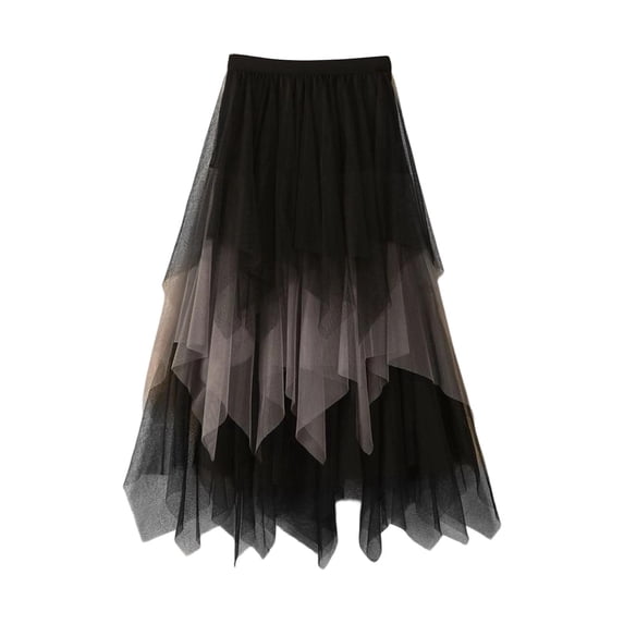 Ladies' Multicolor Layered Tulle Skirt A Line Flared Mesh Pleated Elastic Waist Casual Party Skirt Gray