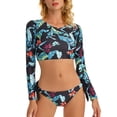 thumbnail image 1 of Ladies Multicolor Print Back Cutout Swim Briefs Bikinis Long Sleeve Womens Split Swimsuit Suit, 1 of 6