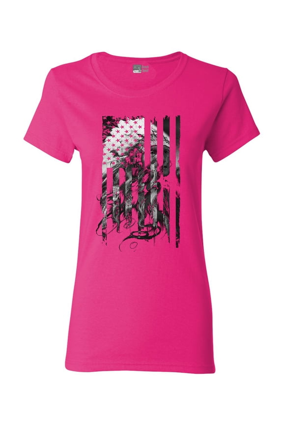 Ladies Native American Flag Patriotic Support DT T-Shirt Tee