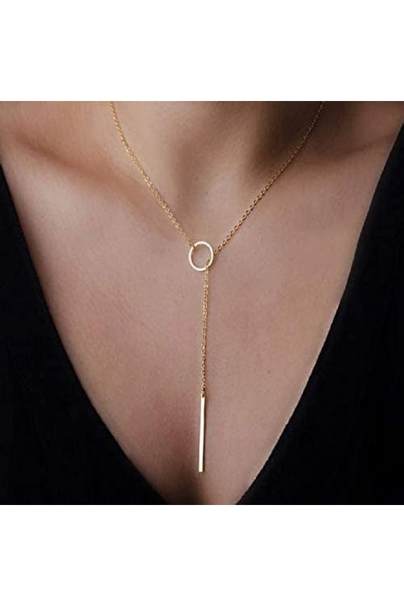 Ladies Necklace Choker Necklace Infinity Circle Bar Pendant,Gold Color Choker Necklaces Y Necklace Women