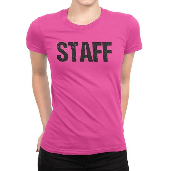 Ladies Neon Safety Pink Staff T-Shirt Front & Back Print Event Shirt Tee 2XL