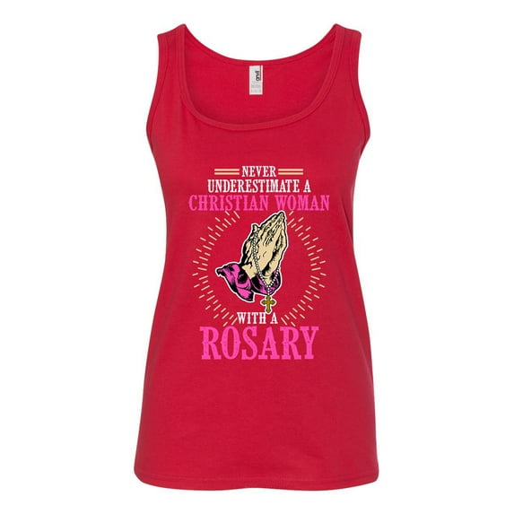 Ladies Never Underestimate A Christian Woman With A Rosary Sleeveless Tank Tops