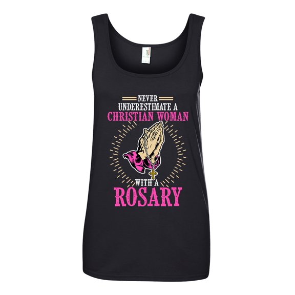 Ladies Never Underestimate A Christian Woman With A Rosary Sleeveless Tank Tops