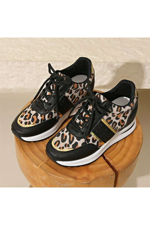 Ladies' New Flat Bottomed Leopard Print Lace Up Casual Sports Light Shoes for Foreign Trade Sports Running Shoes Womens Sneaker Boots Wide Footwear