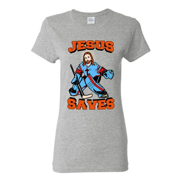 Ladies New Jesus Saves Hockey Jersey Puck Sports Funny DT T-Shirt Tee