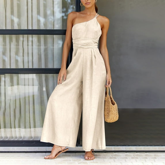 Ladies' New Solid Color Loose Wide Leg Jumpsuit Womens Overalls Baggy Strapless Jumpsuits for Women Teal Jumpsuit off Shoulder Flower Pantsuit Jumpsuit Wrap Turtle Necks for Womens Long Sleeve Lace