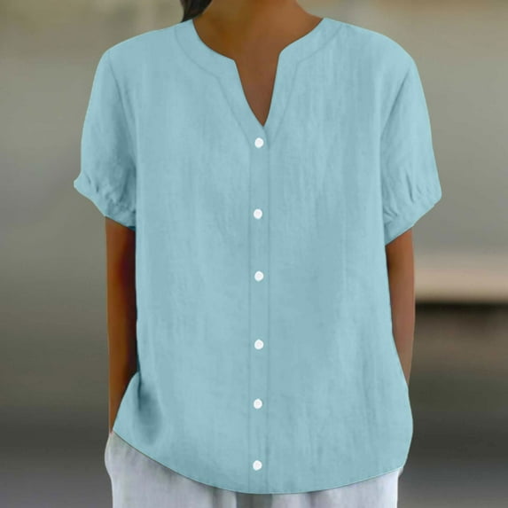 Ladies' New Top With A Small V Neck And Loose Buttons Casual Shirts for Women Summer Womens Button Front Shirts Womens Dress Shirts Long Sleeve Tall T Shirts Women Oversize Denim Shirt Colla Button