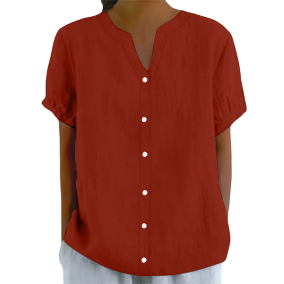 Ladies' New Top With A Small V Neck And Loose Buttons