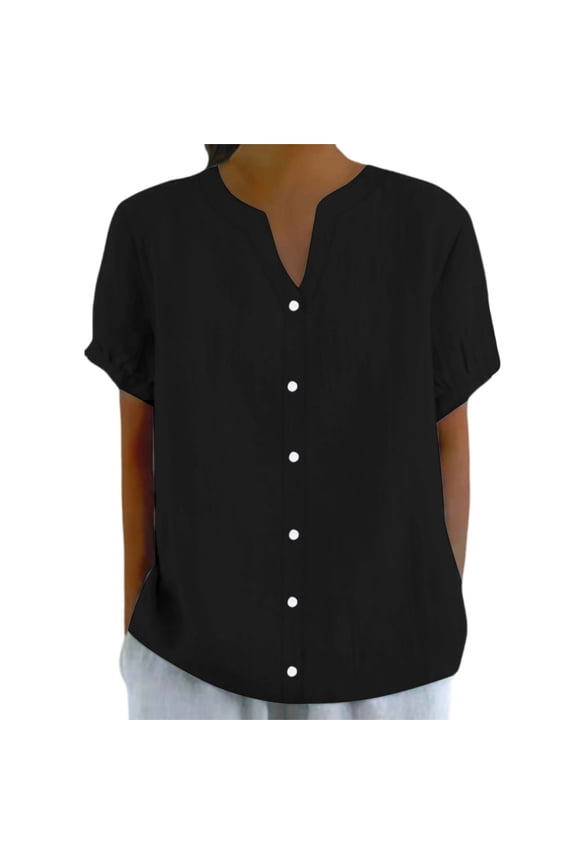 Summer Tops, Womens Shirts, Stylish Women Shirts V Neck Button Casual Blouses for Everyday Work & Lightweight Hollow Long Sleeve Tunics for Spring Summer Fashion