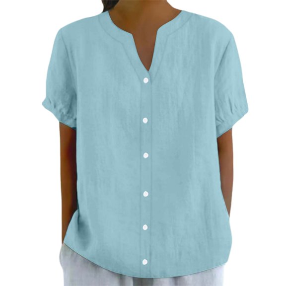 Ladies' New Top With A Small V Neck And Loose Buttons