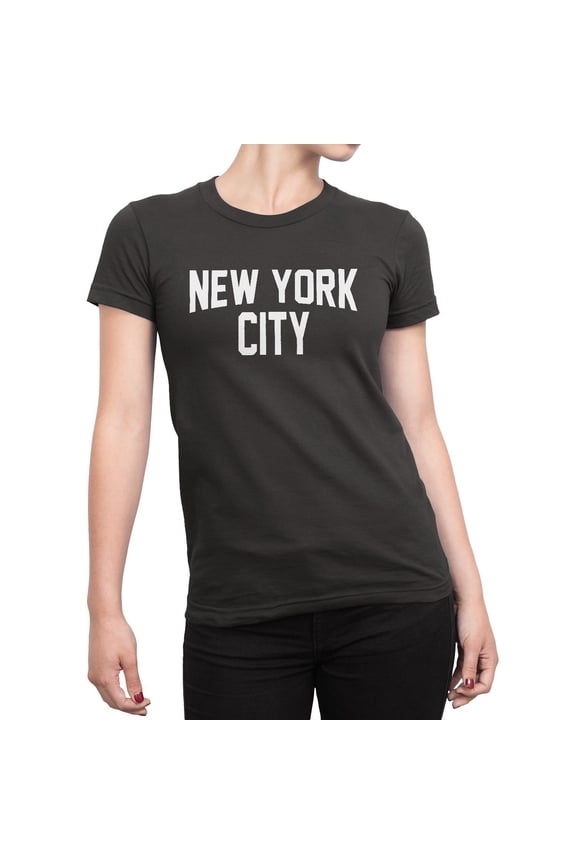 Ladies New York City T-Shirt Charcoal White NYC Tee Womens