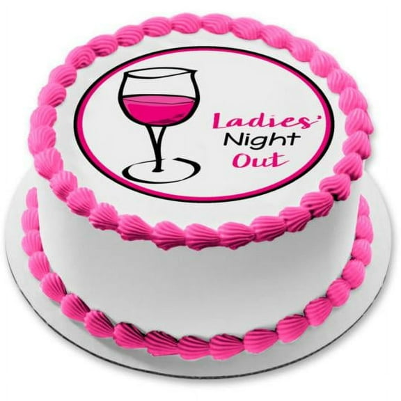 Ladies' Night Out Pink Wine Glass Edible Cake Topper Image