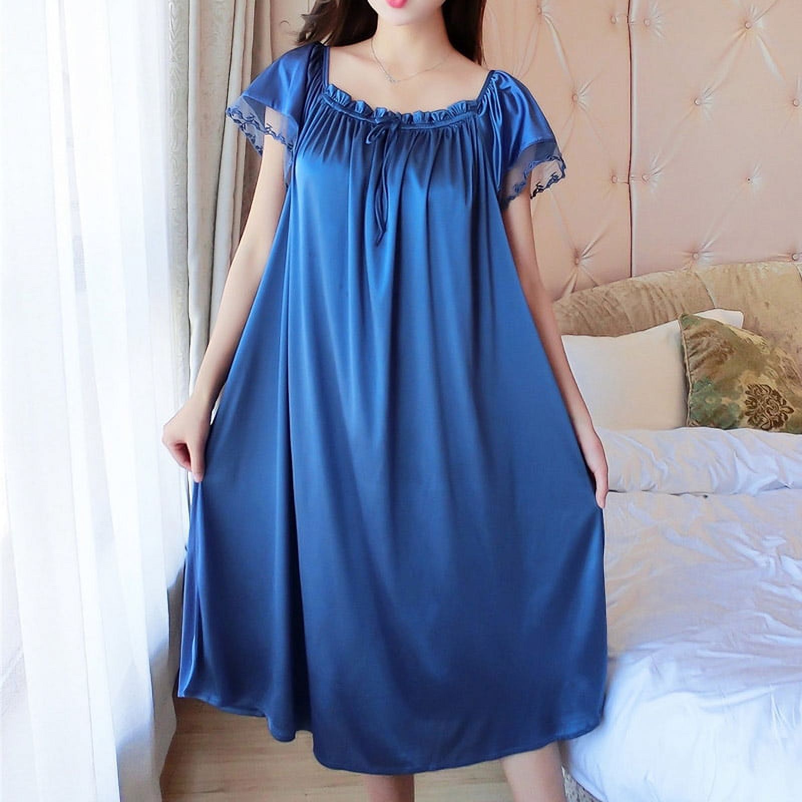 Ladies Nightgown Soft Crew Collar Short Sleeve Long Sleeping Dress New