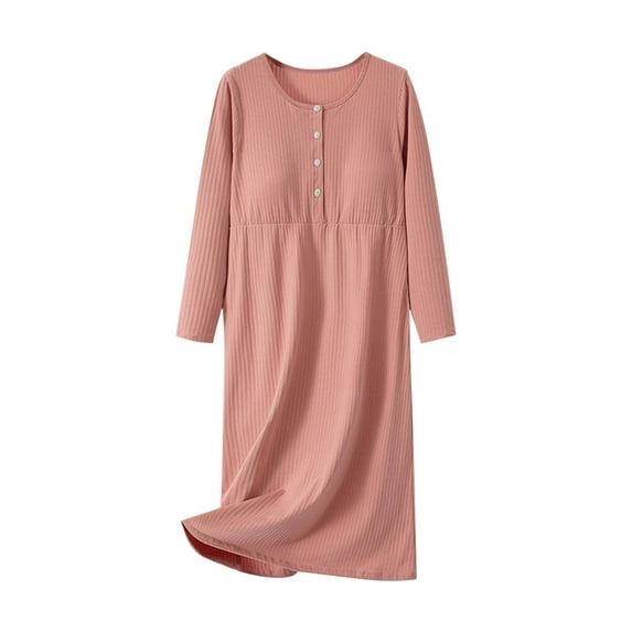 Ladies Nightgowns New Built-in-Bra Nightgowns for Women Casual Button Sleepshirt Loose Soft Cotton Long Sleeve Nightshirt Sleepwear Watermelon Red XL