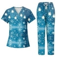 thumbnail image 1 of Ladies' Nurse Uniform Two-Piece Set: Short Sleeved Christmas Print Top with Pockets & Pants, Blue, Size XXL​, 1 of 4