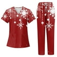 thumbnail image 1 of Ladies' Nurse Uniform Two-Piece Set: Short Sleeved Christmas Print Top with Pockets & Pants, Red, Size M​, 1 of 4