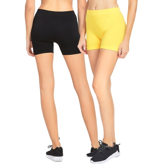 Ladies Nylon 12" One Size Spandex Leggings Bike Short Tights (BLACK/YELLOW, One Size Fits All (XS to L))