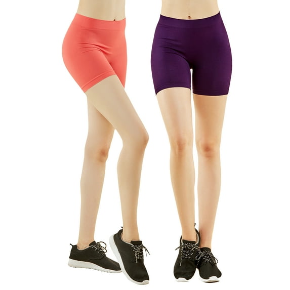Ladies Nylon 12" One Size Spandex Leggings Bike Short Tights (CORAL/PURPLE, One Size Fits All (XS to L))
