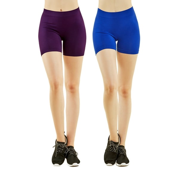 Ladies Nylon 12" One Size Spandex Leggings Bike Short Tights (PURPLE/ROYAL BLUE, One Size Fits All (XS to L))