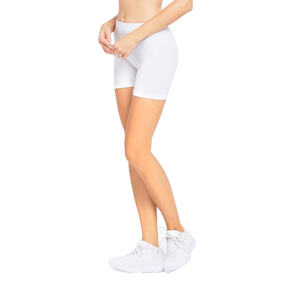 Ladies Nylon 12" One Size Spandex Leggings Bike Short Tights (WHITE, One Size Fits All (XS to L))