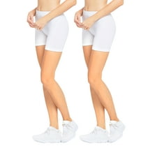 Ladies Nylon 12" One Size Spandex Leggings Bike Short Tights (WHITE/WHITE, One Size Fits All (XS to L))