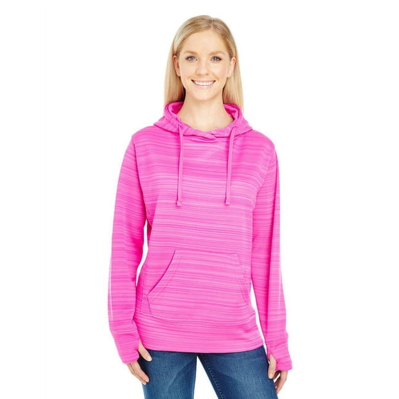 Ladies' Odyssey Striped Poly Fleece Lapover Hood - PASSION PNK STRP - M