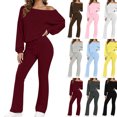 thumbnail image 1 of Ladies' Off Shoulder One Neck Long Sleeved Wide Leg Pants Set With Drawstring High Waist for Slimming, Casual Sports Two-Piece Set Black S, 1 of 7