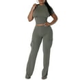 thumbnail image 1 of SDNGED Ladies' Orange Ribbed Crop top and Work Pants Set Summer Casual High Waisted Pants Street Ladies' Tight 2-Piece Set, 1 of 11