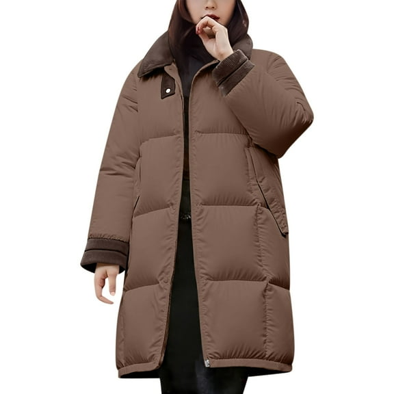 Ladies Outerwear, Yigetop Women's Casual Mid To Long Waisted Thick Warm Cotton Jacket European and American Jacket Down Jacket Thickened Down Jacket Coffee M