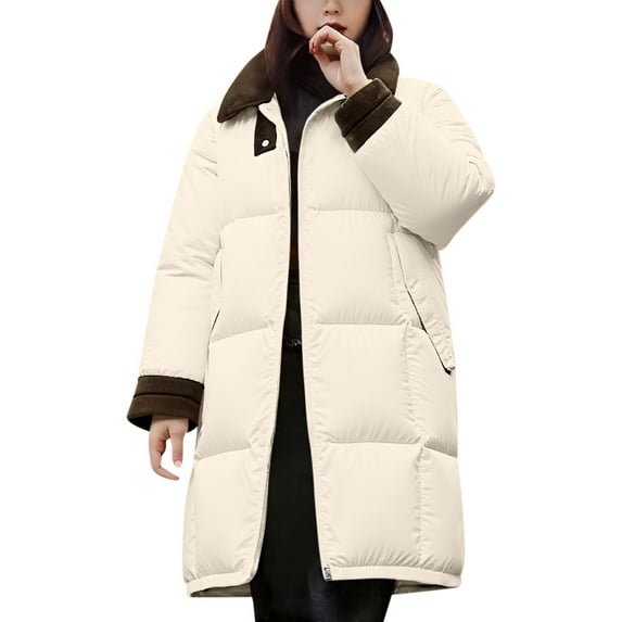 Ladies Outerwear, Yigetop Women's Casual Mid To Long Waisted Thick Warm Cotton Jacket European and American Jacket Down Jacket Thickened Down Jacket White S