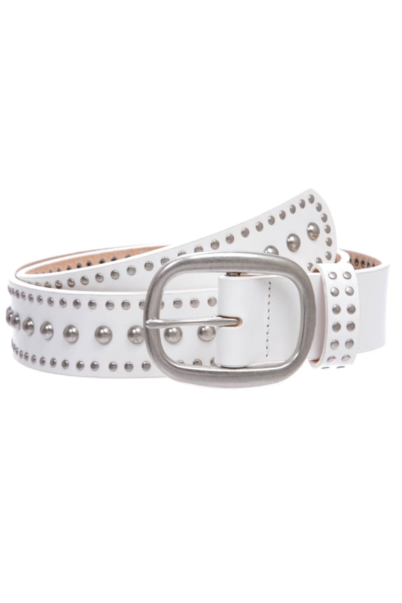 Ladies Oval Buckle Metal Circle Studded Leather Belt