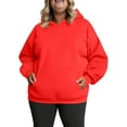 thumbnail image 1 of Ladies’ Oversized Hooded Sweatshirt Plus Size Casual Pullover with Pocket Cozy Long Sleeve Solid Color Hoodie for Fall Winter Daily Wear Red, 1 of 5