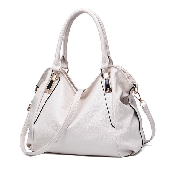 Ladies PU Leather Handbag Tote—Women Lightweight Satchel Purse, 14.2"×5.9"×10.2", Multiple Interior Pockets, Secure Zip Closure, 6.7" Handle Drop, Detachable Adjustable Strap for Shoulder(Beige)