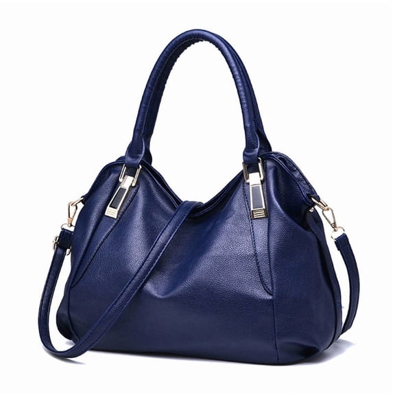 Ladies PU Leather Handbag Tote—Women Lightweight Satchel Purse, 14.2"×5.9"×10.2", Multiple Interior Pockets, Secure Zip Closure, 6.7" Handle Drop, Detachable Adjustable Strap for Shoulder(Blue)