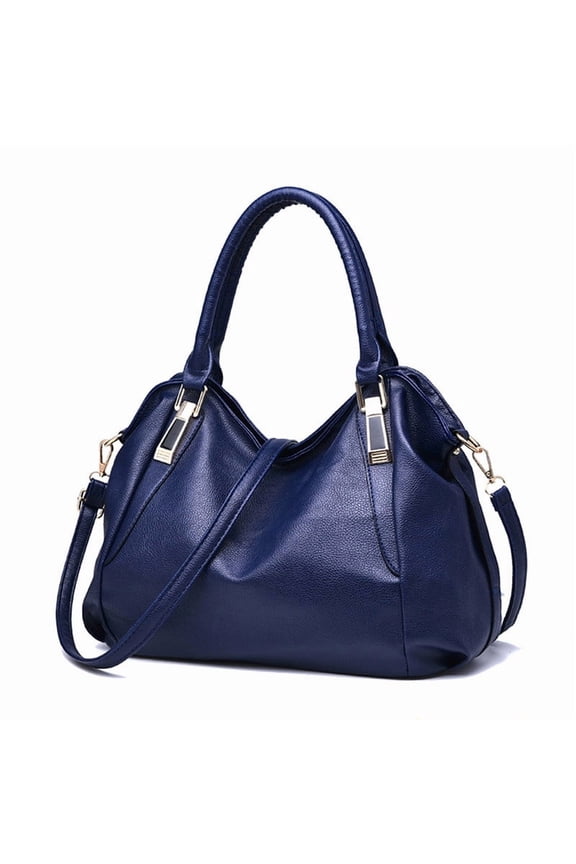 Ladies PU Leather Handbag Tote—Women Lightweight Satchel Purse, 14.2"×5.9"×10.2", Multiple Interior Pockets, Secure Zip Closure, 6.7" Handle Drop, Detachable Adjustable Strap for Shoulder(Blue)
