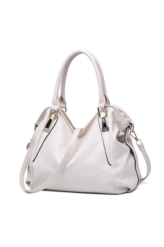 Ladies PU Leather Handbag Tote—Women Lightweight Satchel Purse, 14.2"×5.9"×10.2", Multiple Interior Pockets, Secure Zip Closure, 6.7" Handle Drop, Detachable Adjustable Strap for Shoulder(Beige)