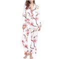 thumbnail image 1 of Ladies Pajama Set Floral Printed Long Sleeve Button Up Shirt with Full-Length Pjs Bottom Outfits 2 Piece (XL, White), 1 of 5