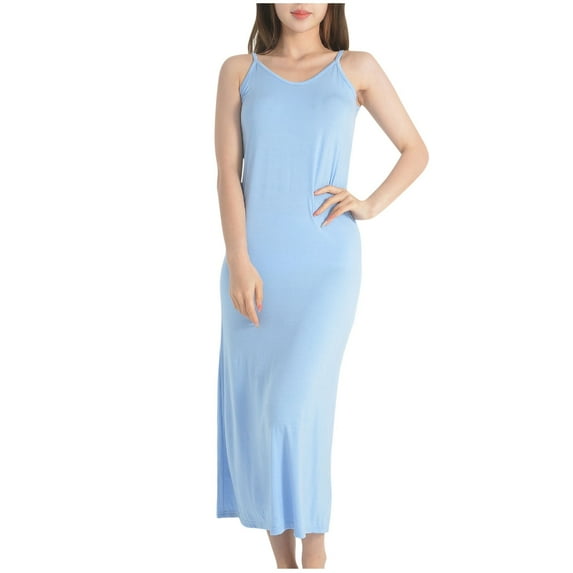 Ladies Pajamas on Clearance Long Slip Dress for Women Adjustable Spaghetti Straps Full Slip for Women Under Dresses Cami Midi Dresses Nightgown New Light Blue M