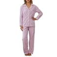 thumbnail image 1 of Ladies Pajamas Sets 2 Piece Long Sleeve Loungewear Button Down Collar Top and Pants Cozy Fall Sleepwear Purple L, 1 of 4