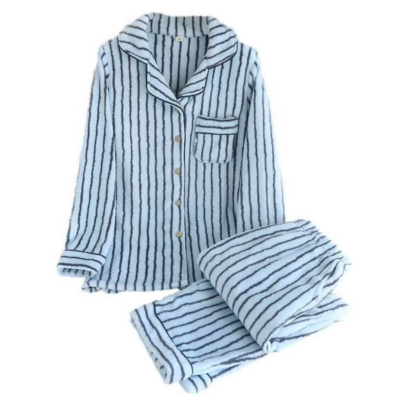 Ladies Pajamas Sets Sevevn Women Casual Stripe Turndown Collar Long Sleeve Blouse Fashion Pants Pajamas Suit