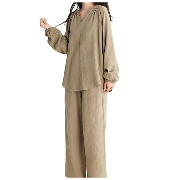 Ladies Pajamas Sets Women's Loungewear Sets Women's Double Pajamas Thin V Neck Cover Elegant Loose Can Be Worn Outside The Home Suit