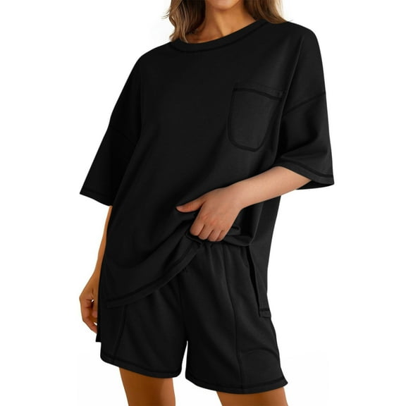 Ladies Pajamas Sets on Two Piece Plus Size Sets for Women Oversized Tee Shirts and Plus Size Shorts Loose Fitting Sets