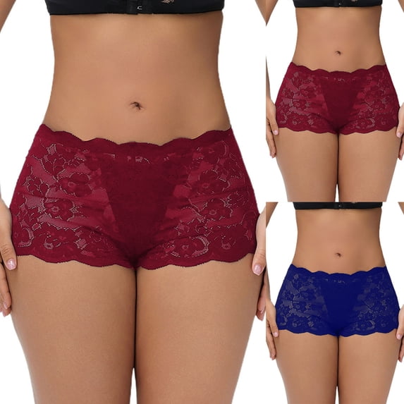 Ladies Panties Lace Boyshort Panty Womens Underwear Red XS